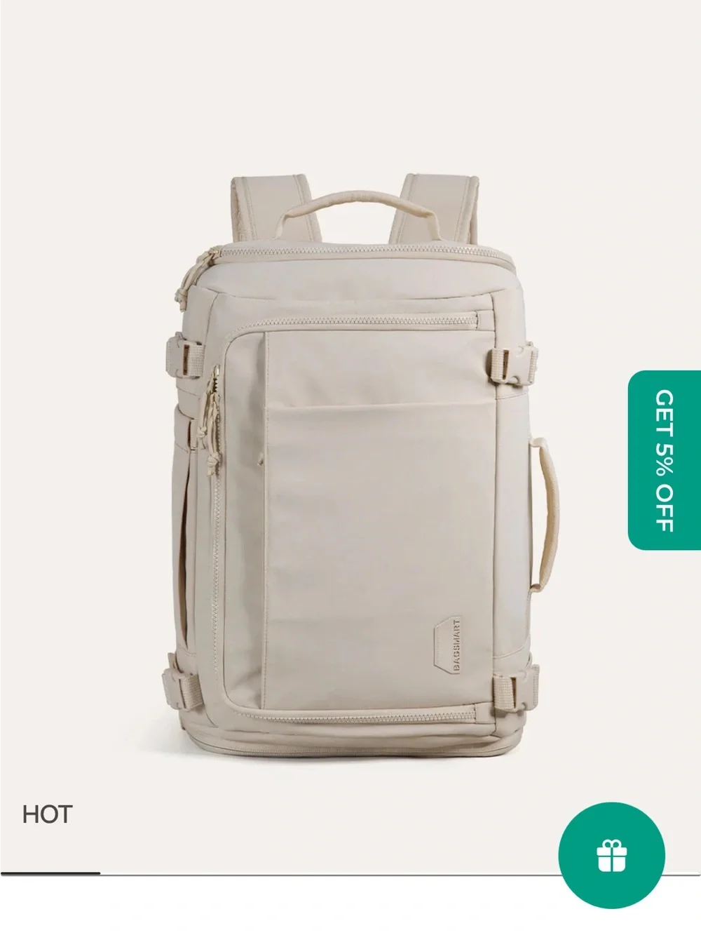 NWT BAGSMART Beige Travel Backpack - Neutral Canvas Daypack